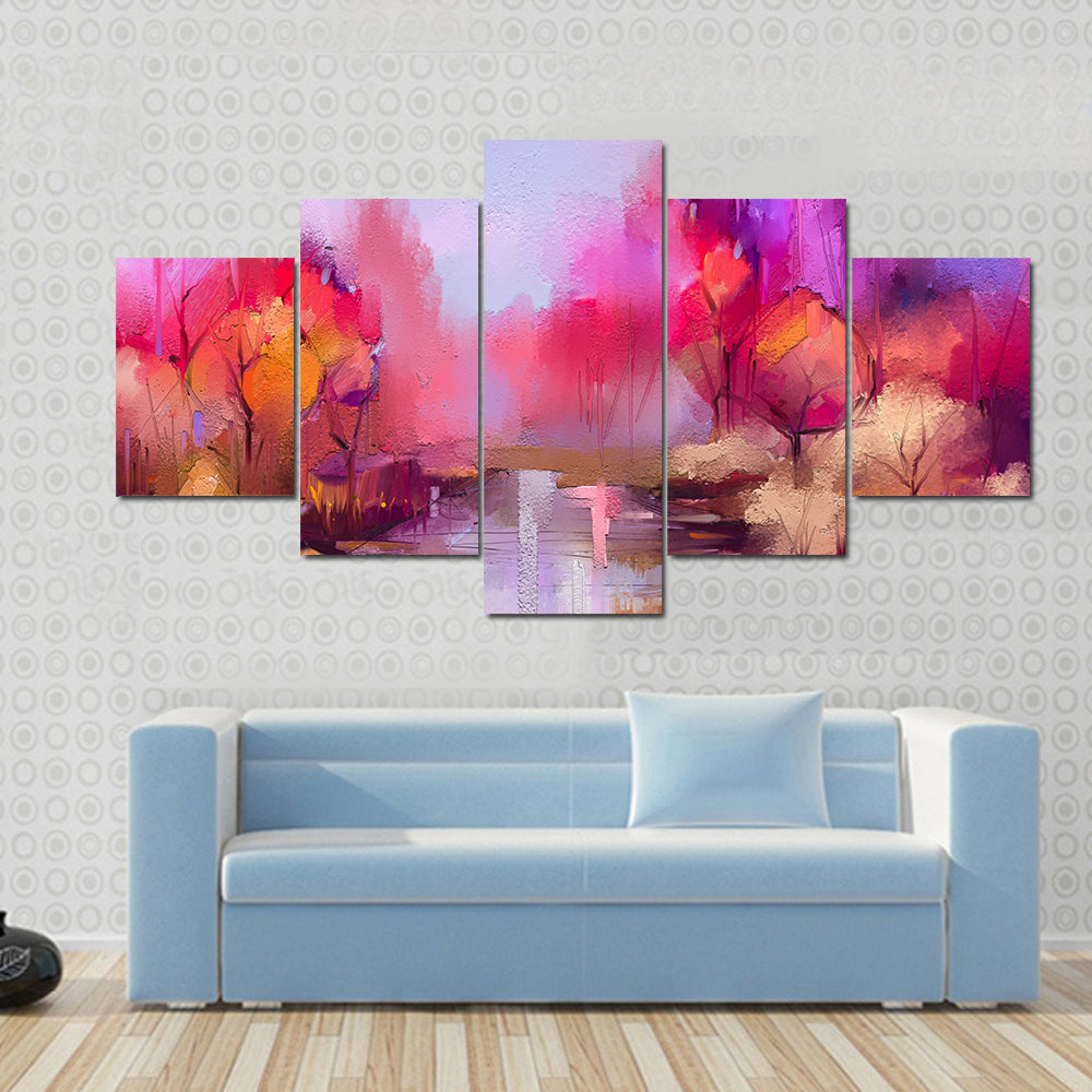 Colorful Autumn River Landscape Canvas Wall Art