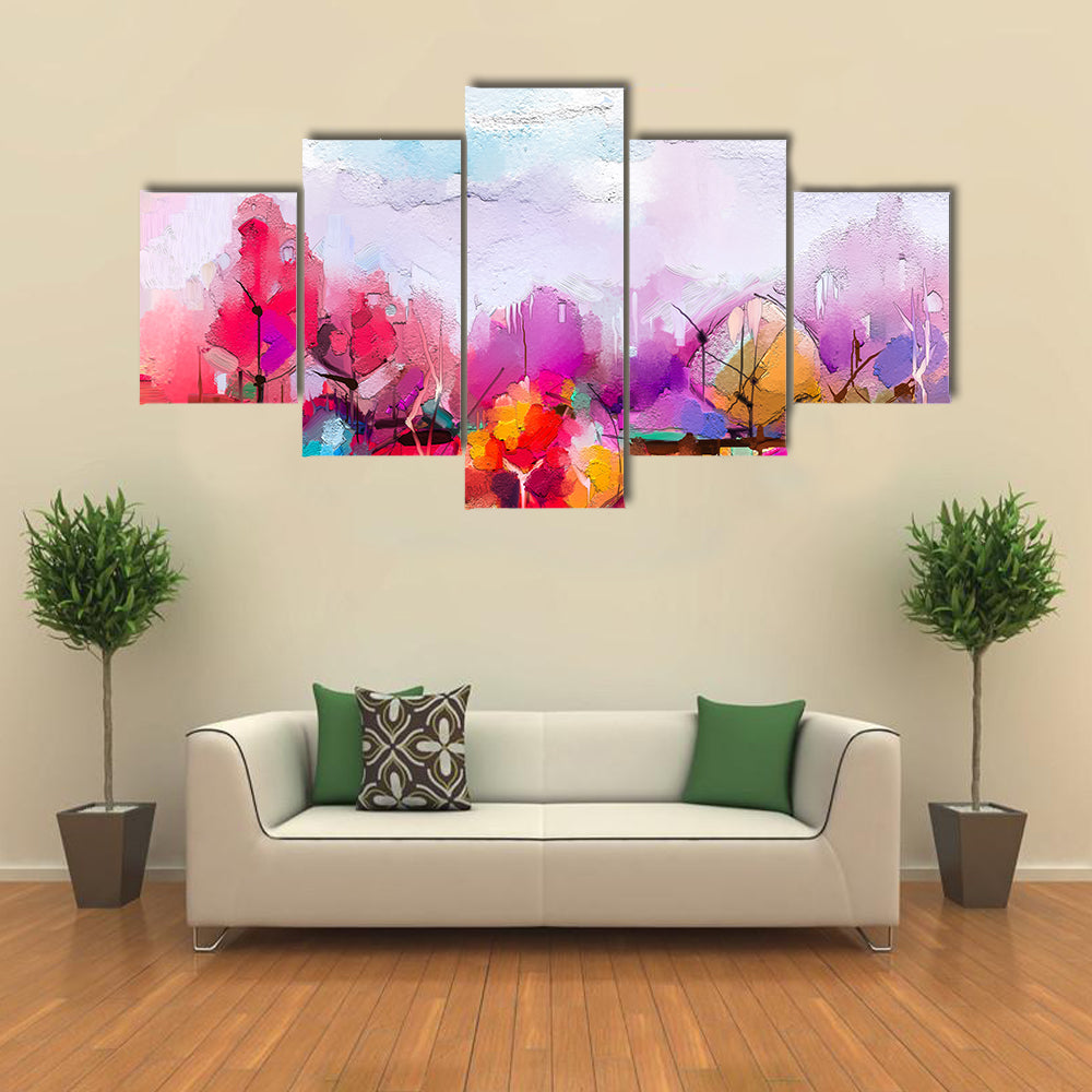 Oil-painted Abstract Trees Canvas Wall Art
