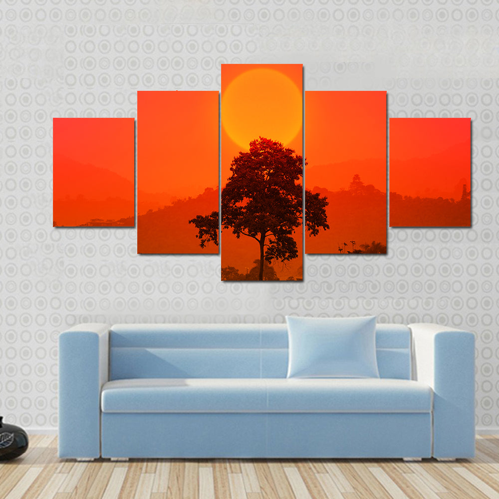 African Sunset with Big Tree Canvas Wall Art