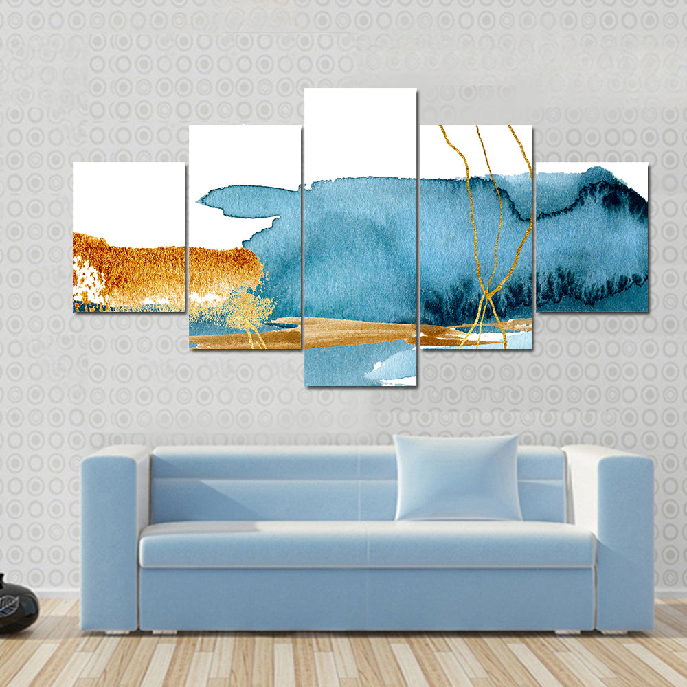 Blue and Gold Abstract Landscape Canvas Wall Art