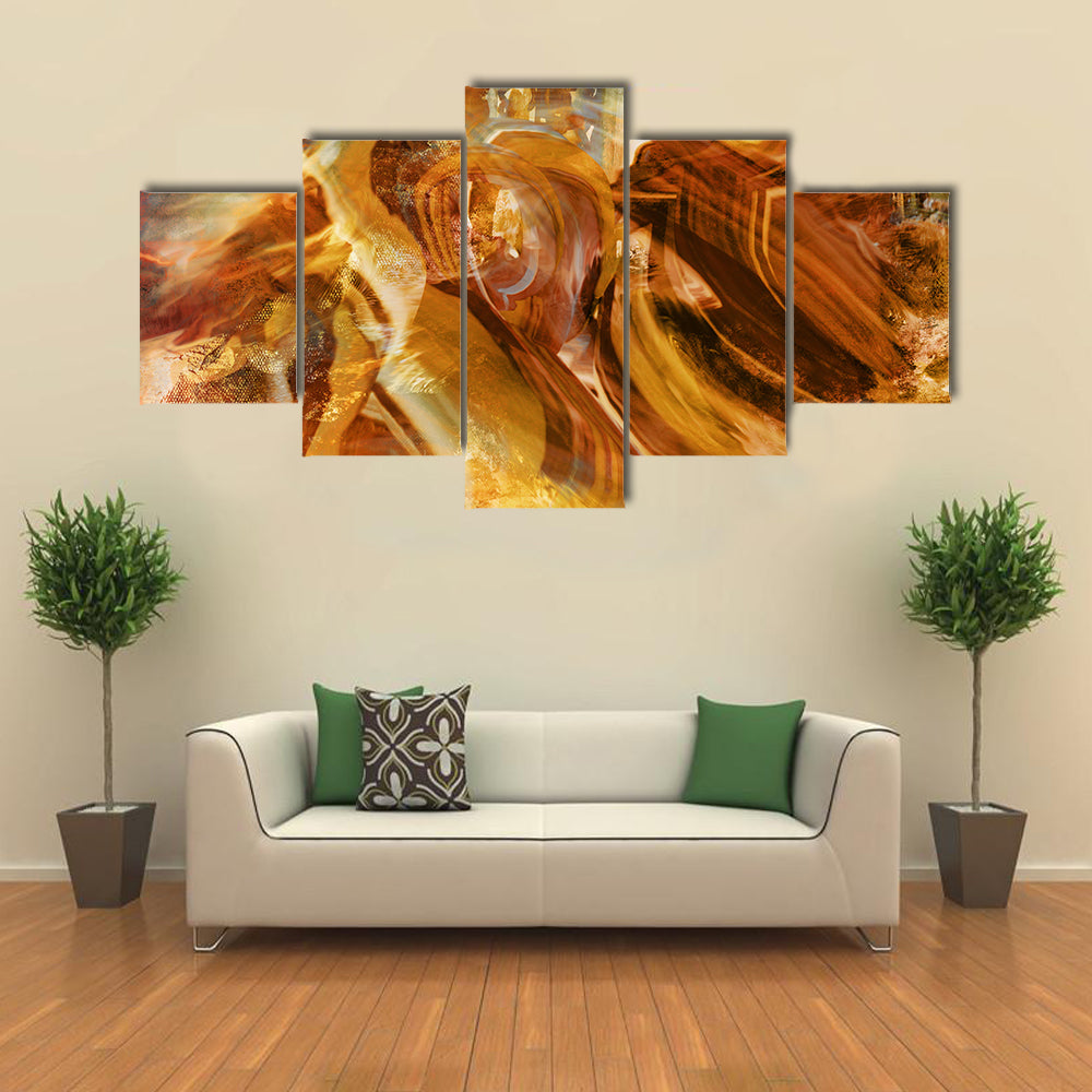 Amber and Gold Abstract with Layered Textures Canvas Wall Art