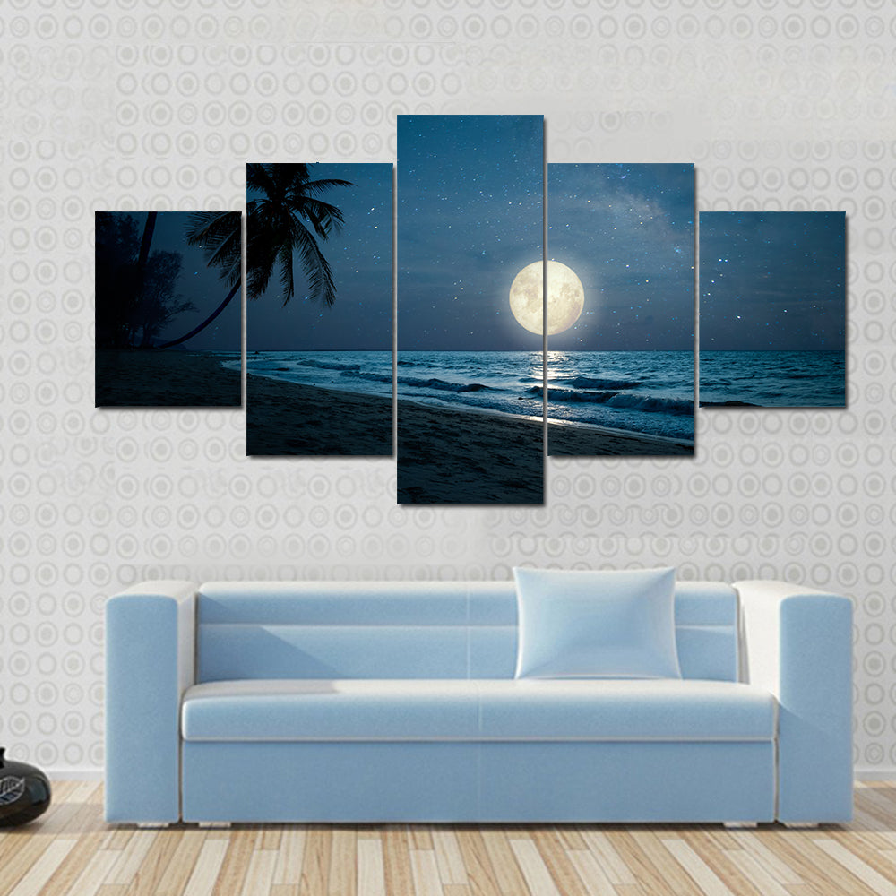 Moonlit Fantasy Tropical Beach Canvas Wall Art