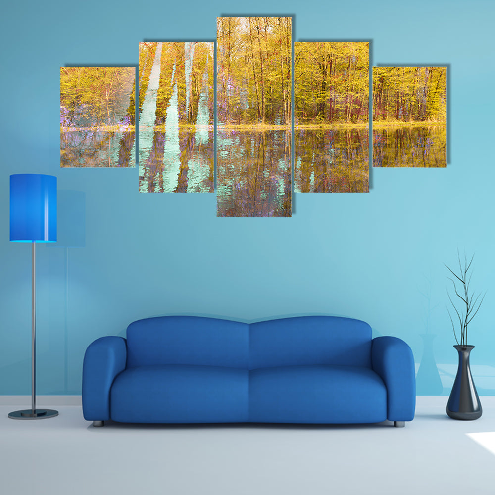 Autumn Lake Abstract with Light Streaks Canvas Wall Art
