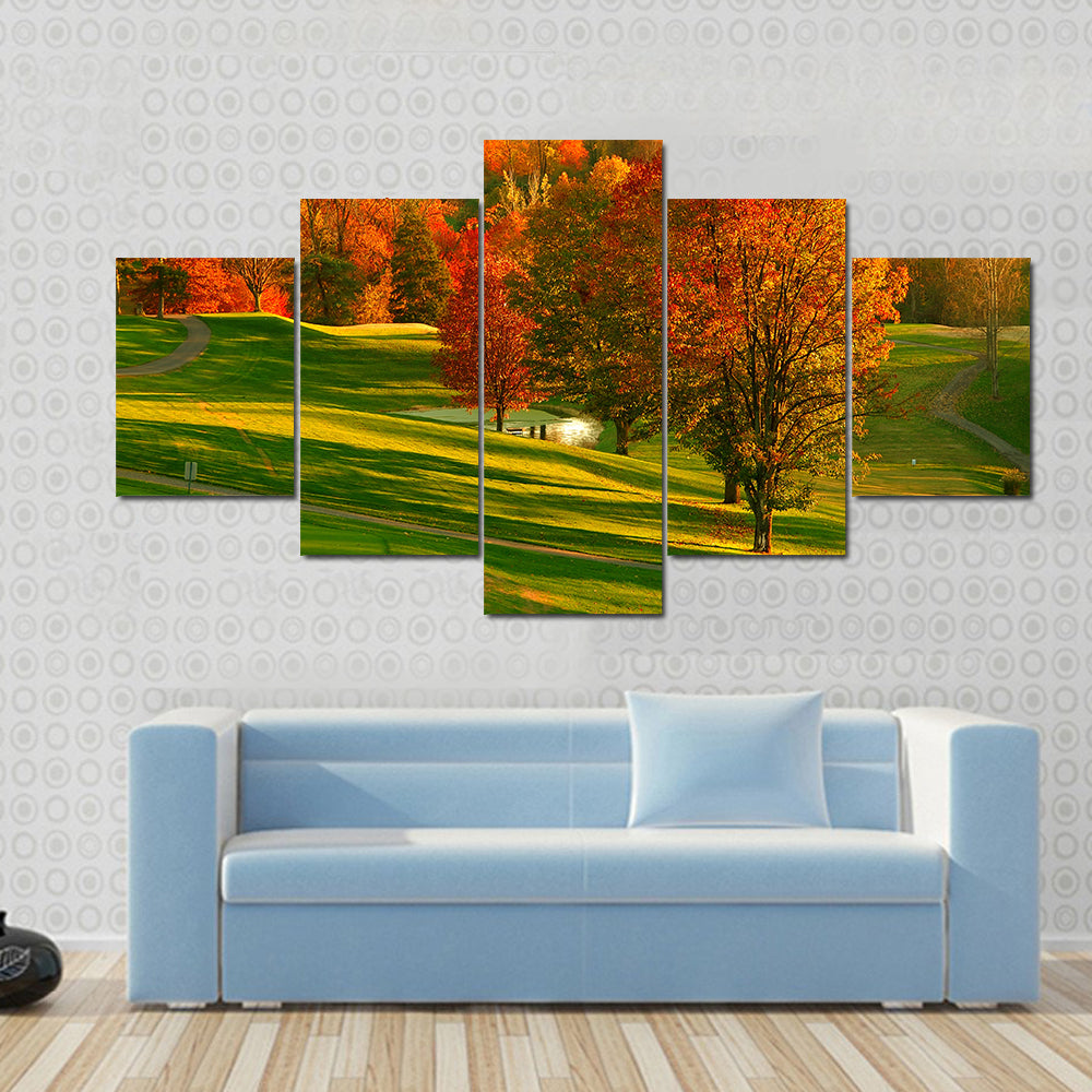 Sunset At The Golf Course Canvas Wall Art
