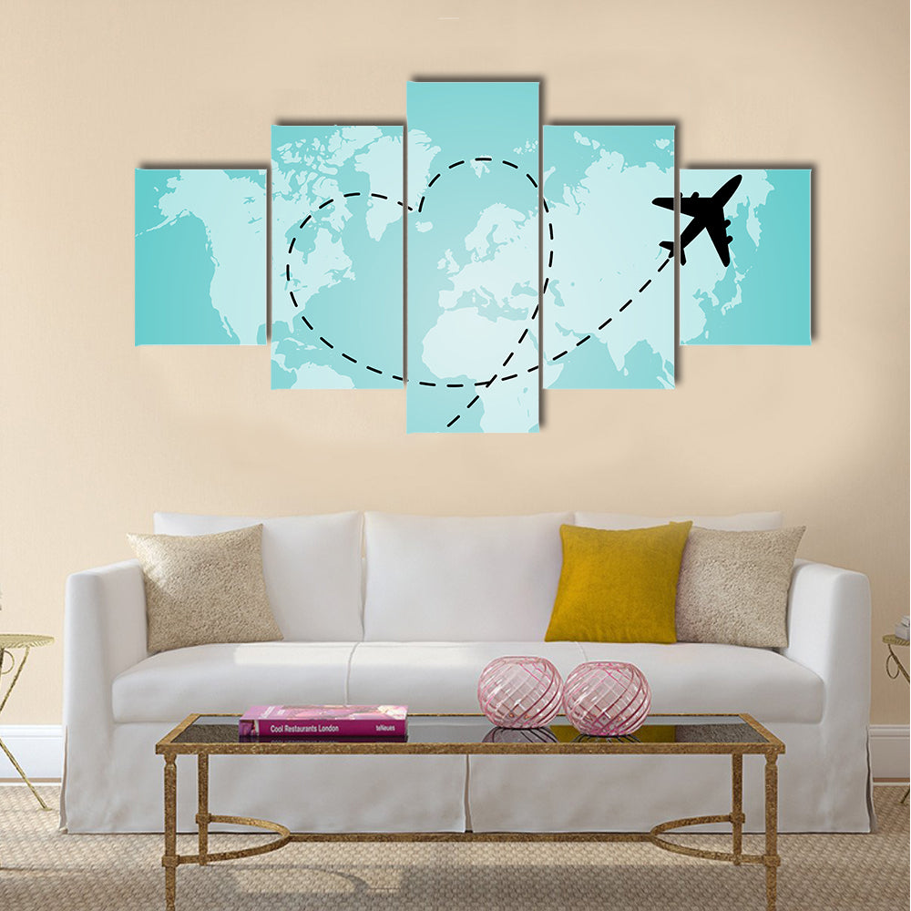 World Map With Airplane Canvas Wall Art