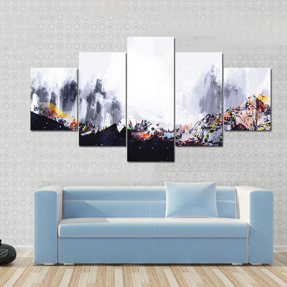 Abstract Snow-capped Mountain Range with Orange Ridges Canvas Wall Art