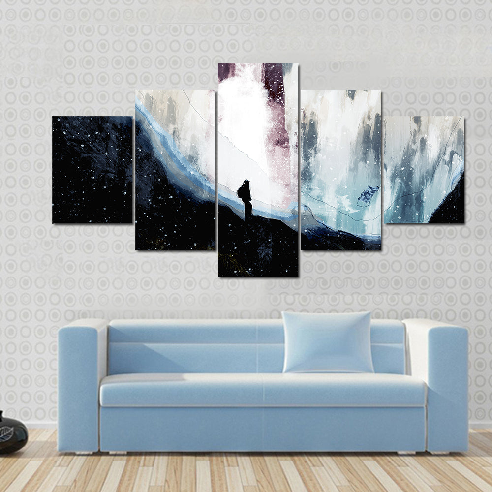 Lone Hiker Beneath Starlit Rift Canvas Wall Art