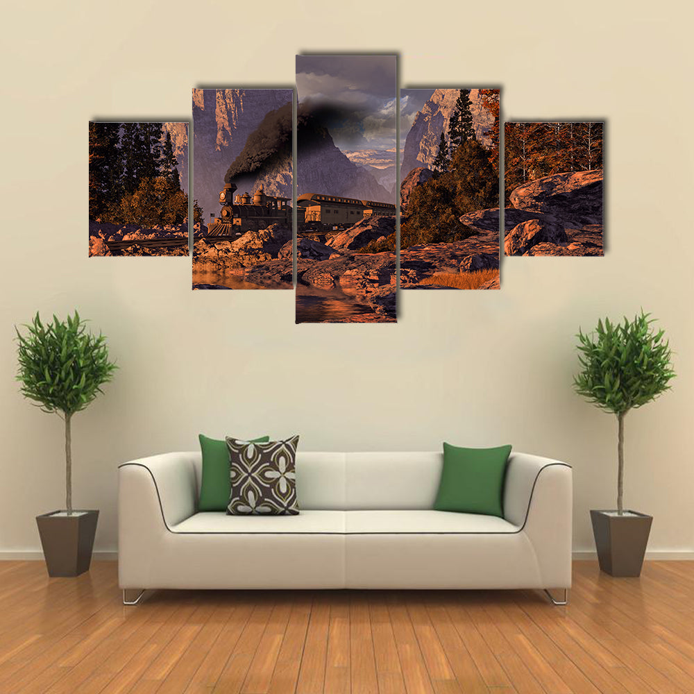 Old West Steam Locomotive at Sunset Canvas Wall Art