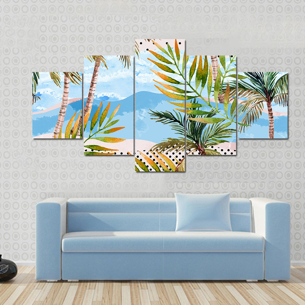 Summer Beach Abstract with Palms Canvas Wall Art