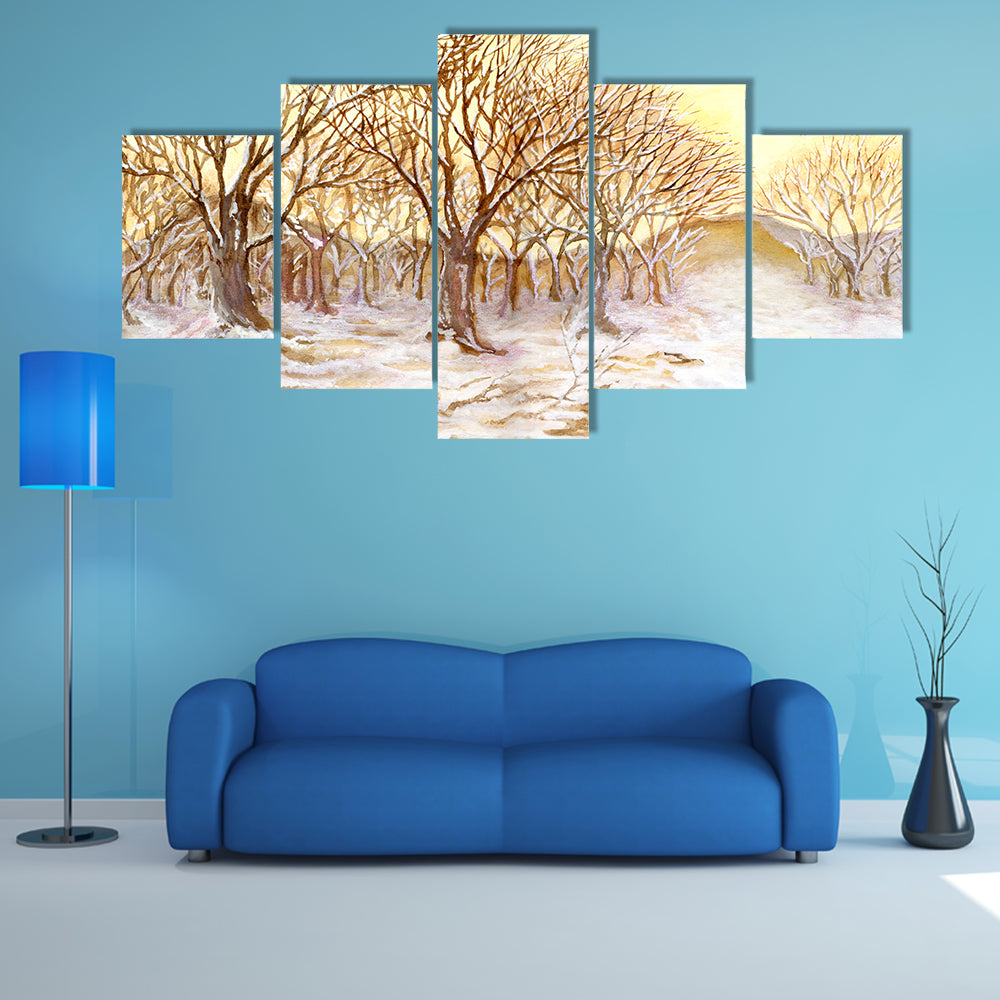 Watercolor Winter Forest Canvas Wall Art