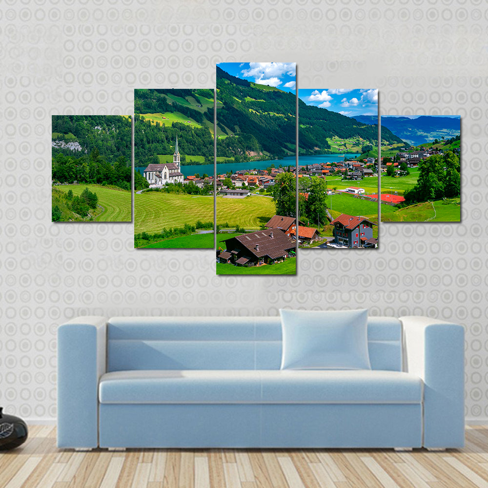Swiss Village Lungern In Switzerland Canvas Wall Art