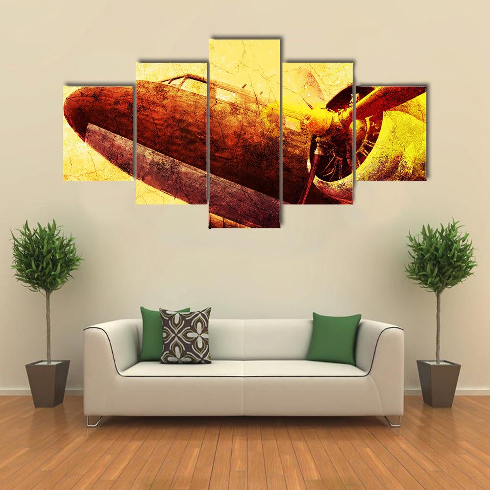 Grunge Old Military Plane Canvas Wall Art