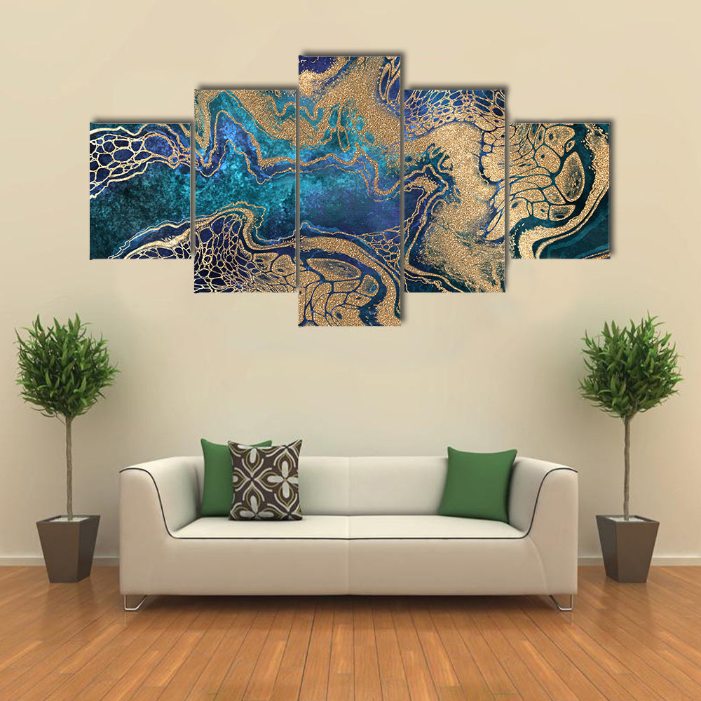 Blue And Gold Marble Texture Canvas Wall Art