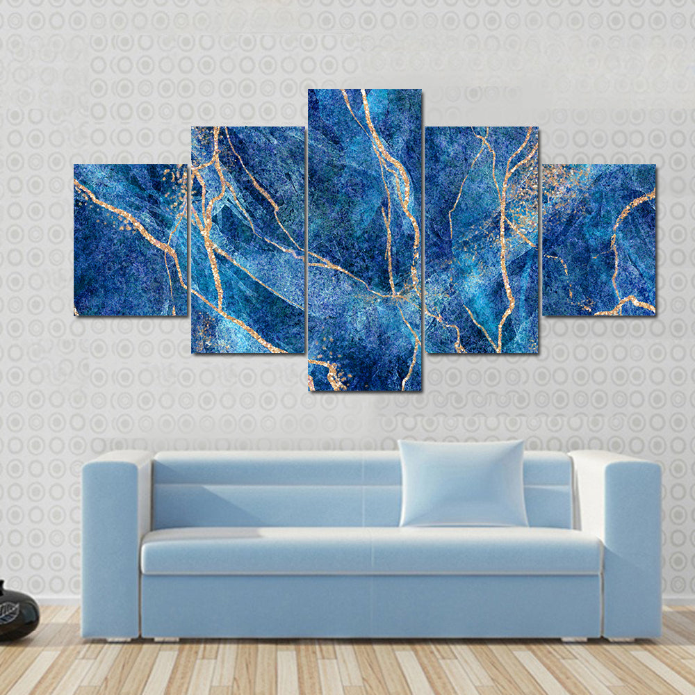 Indigo Stone with Metallic Gold Veins Canvas Wall Art