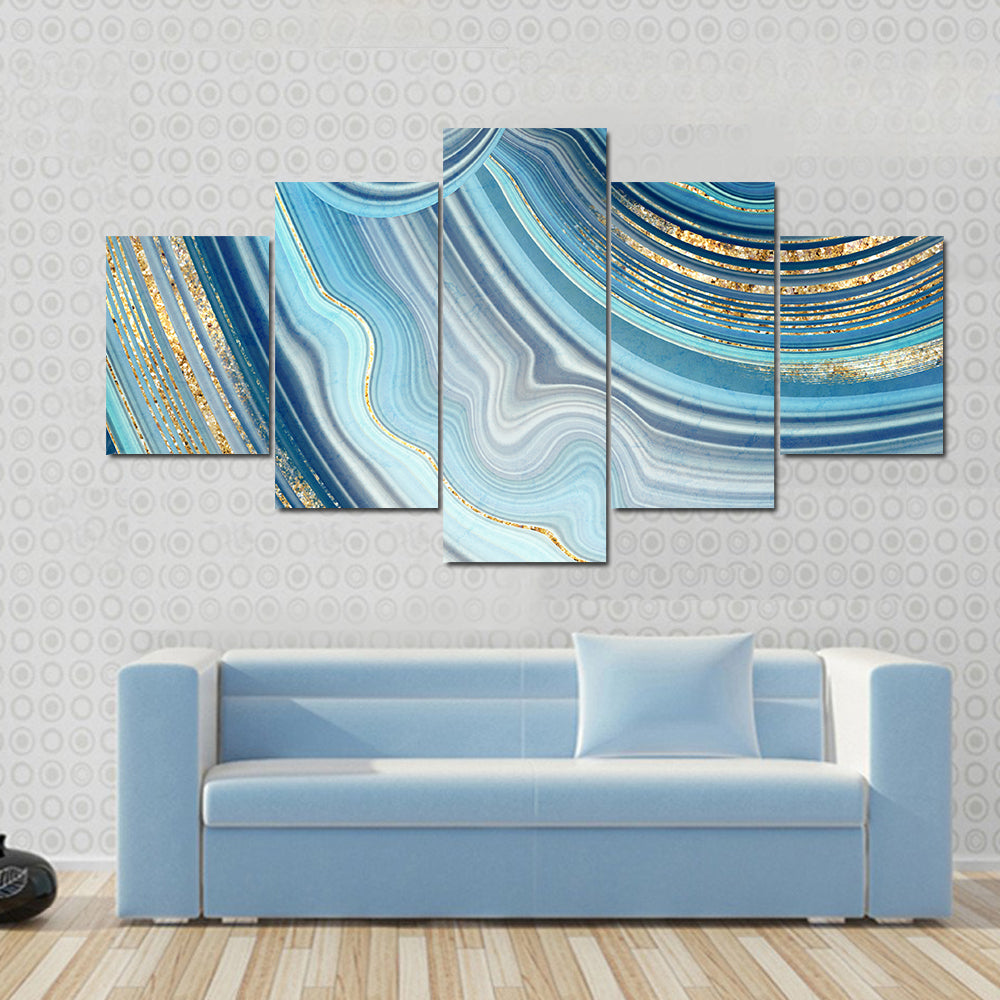 Swirling Blue Agate Marble with Gold Veins Canvas Wall Art