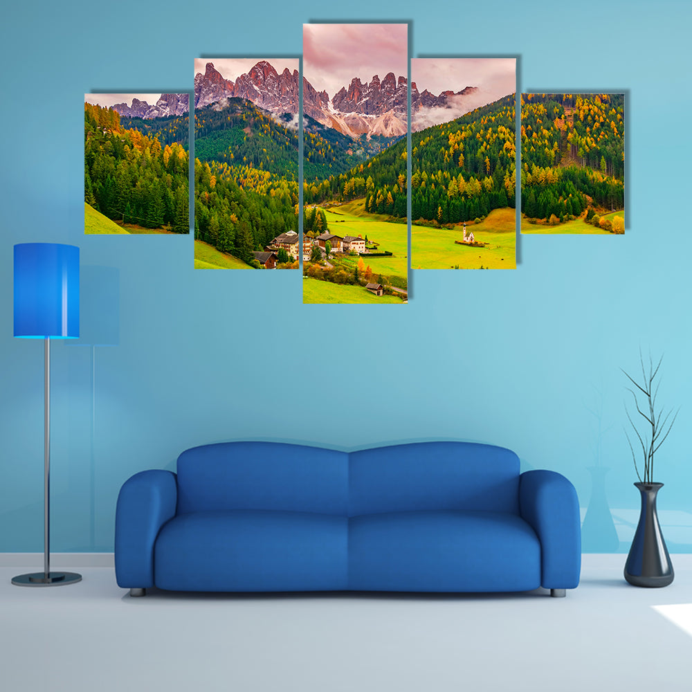 Santa Maddalena Village at Autumn Twilight Canvas Wall Art