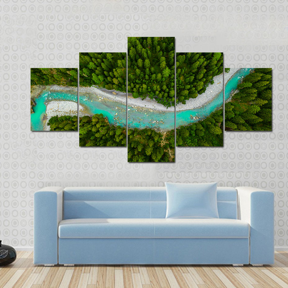 Inn River Flowing In Forest In Switzerland Canvas Wall Art
