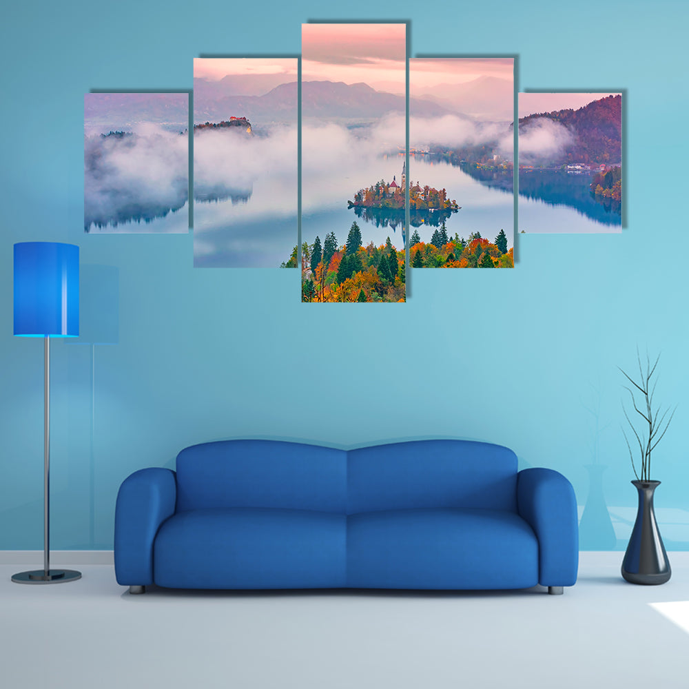 Lake Bled at Sunrise Canvas Wall Art