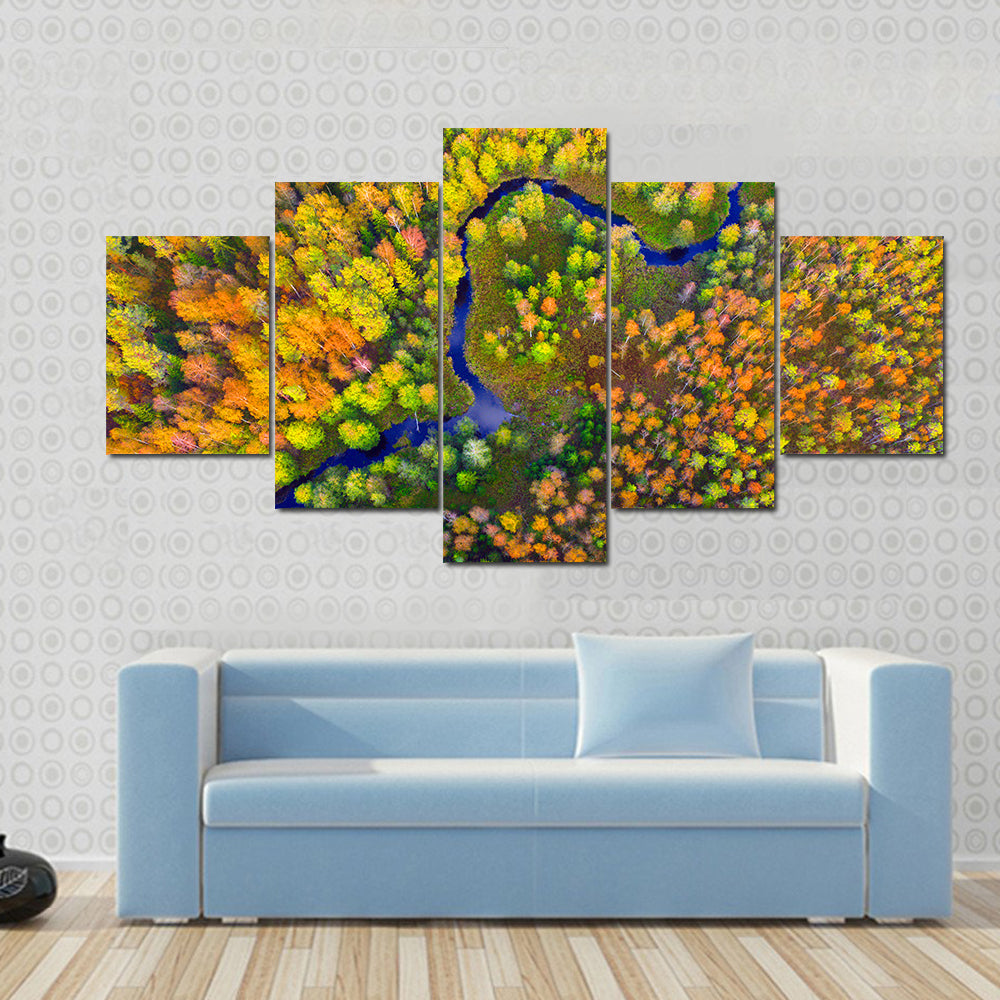 River In Autumn Forest Canvas Wall Art