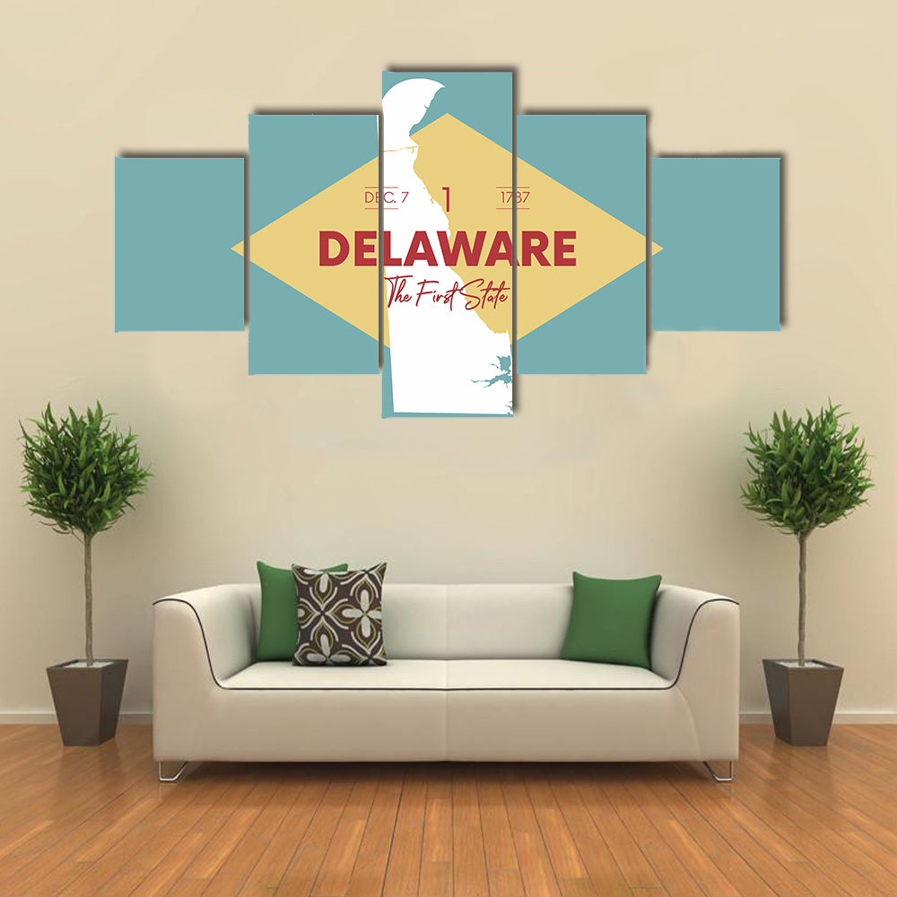 Vintage Delaware Map Canvas Wall Art