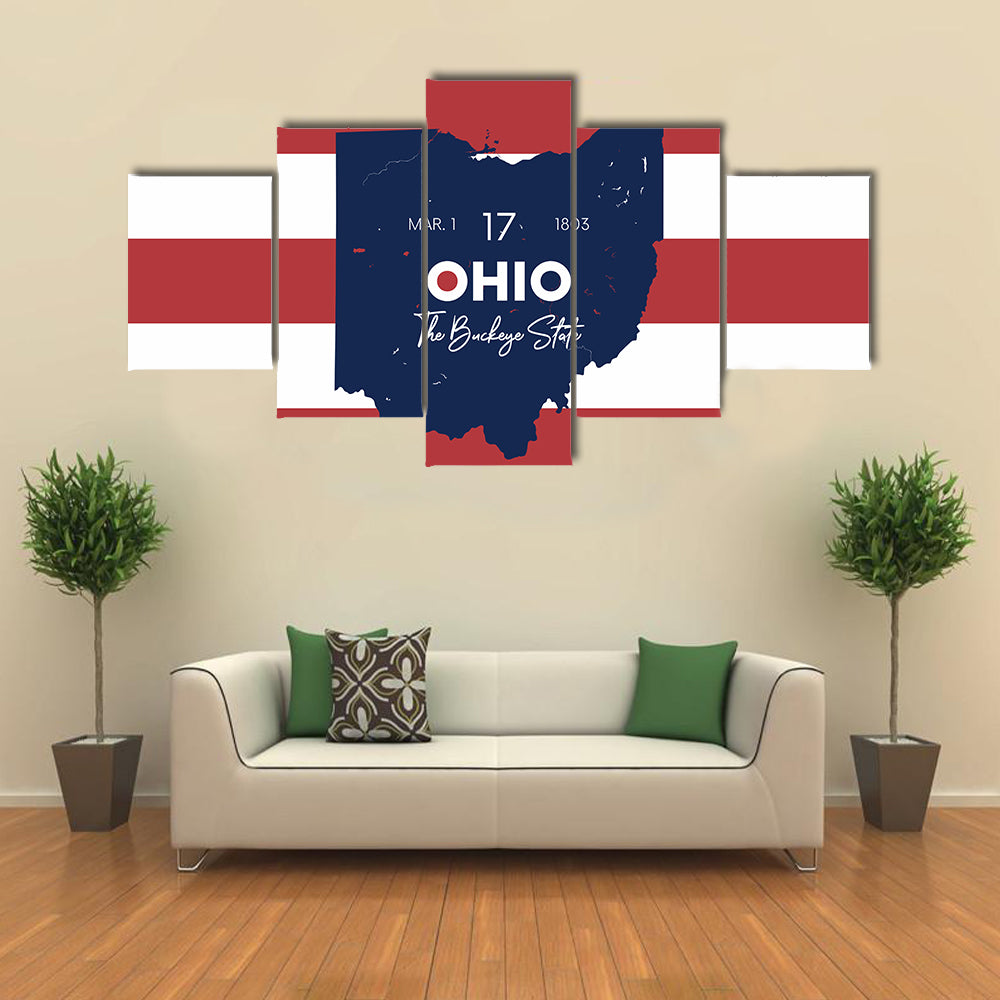 Ohio State Map with March 1 1803 Date Canvas Wall Art