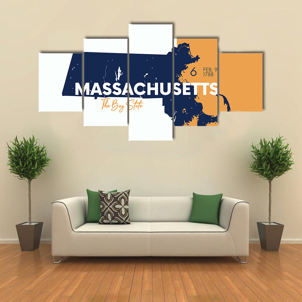 Massachusetts Map Canvas Wall Art