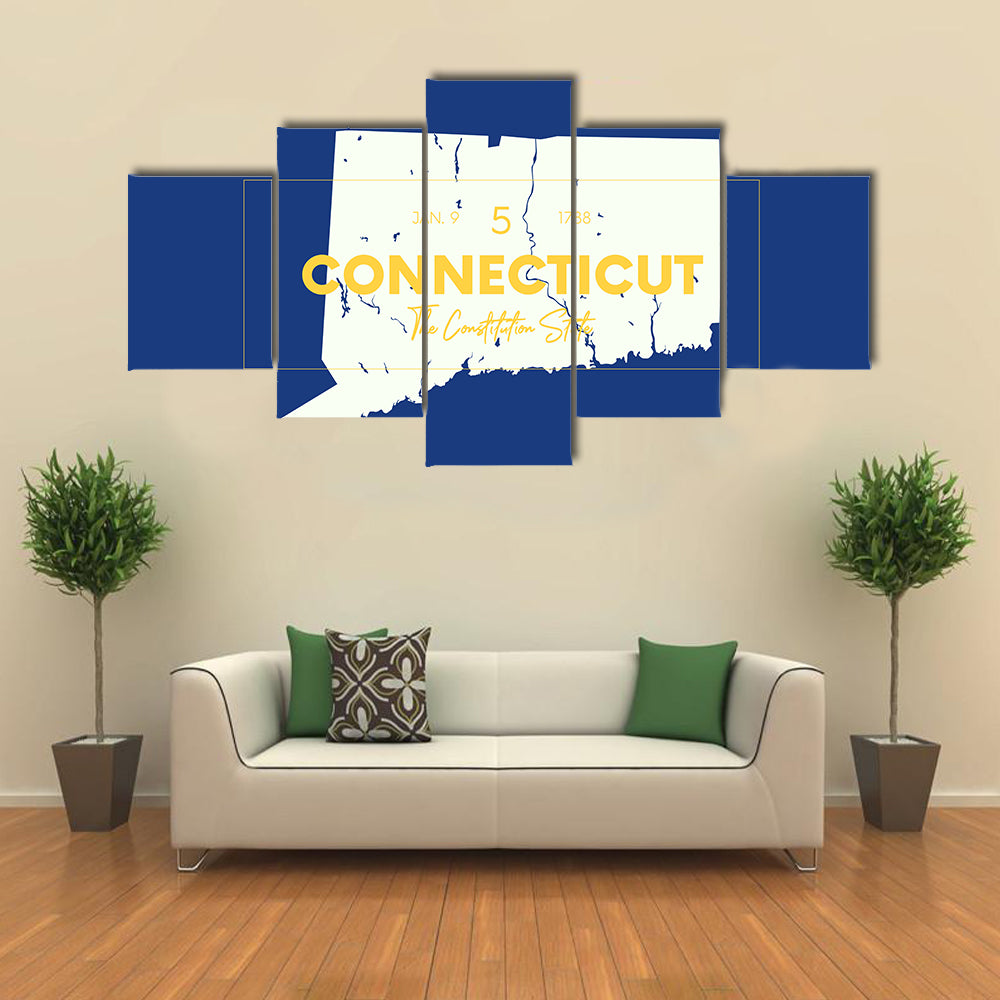 Connecticut State Map with Typography Canvas Wall Art