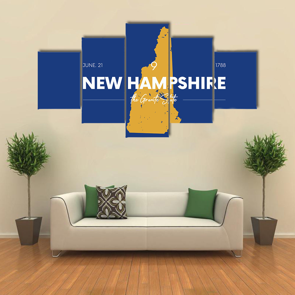 New Hampshire Gold Map Typography Canvas Wall Art