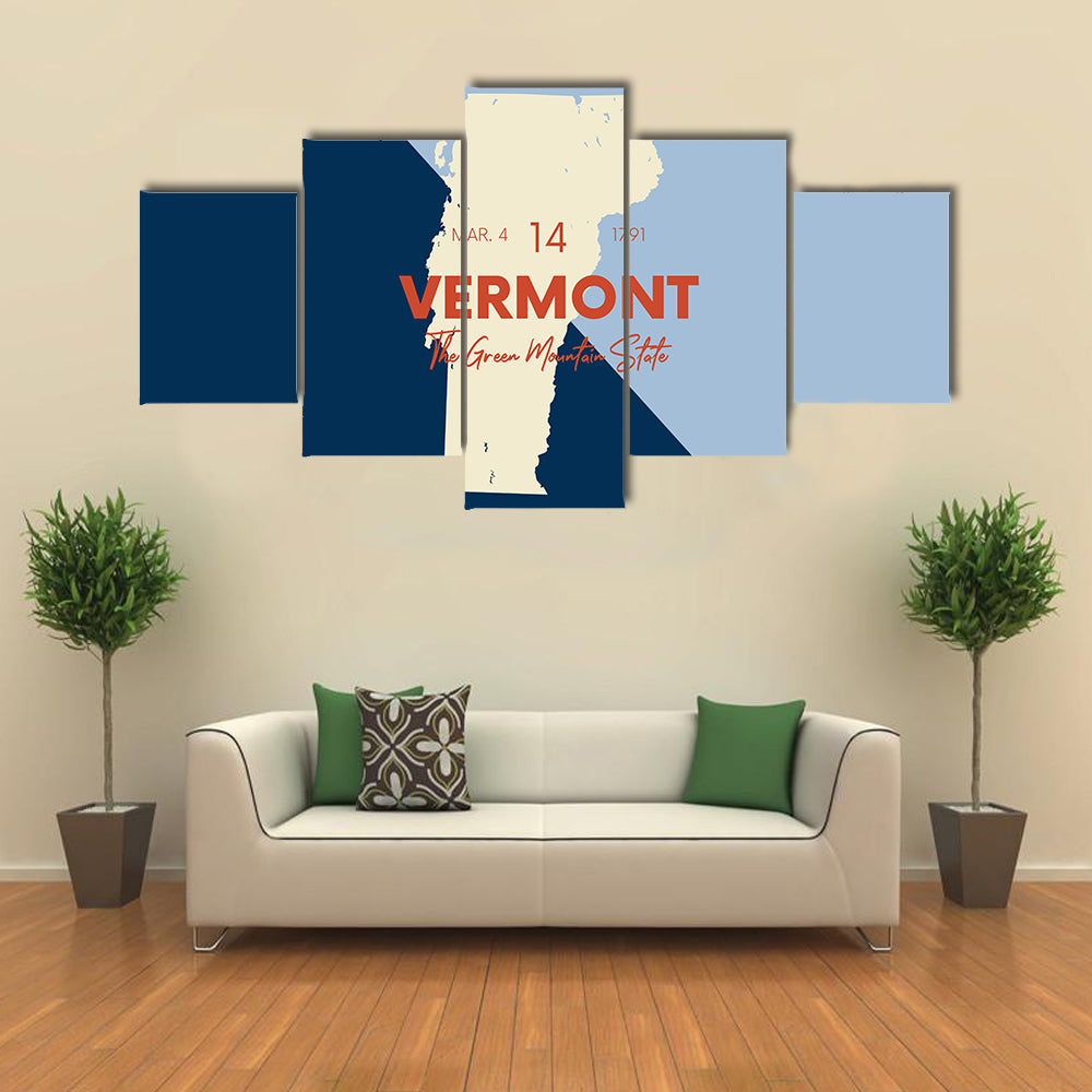 Vermont Map with Statehood Date Canvas Wall Art