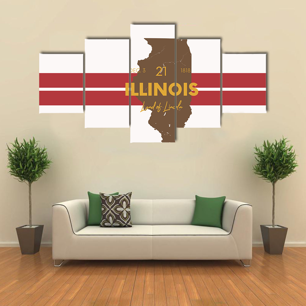 Illinois Map with Land of Lincoln Canvas Wall Art