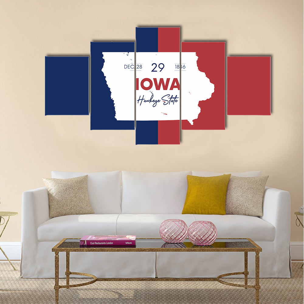 Iowa State Map with Hawkeye Script Canvas Wall Art