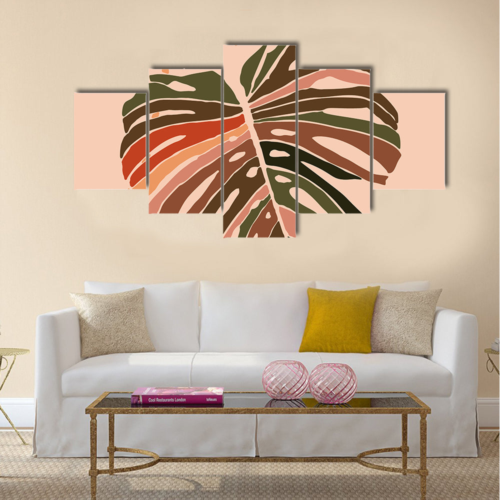 Monstera Leaf Color Block Illustration Canvas Wall Art