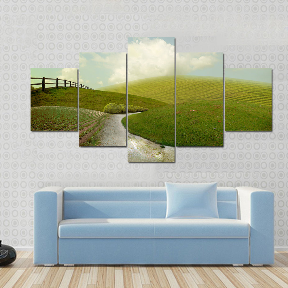 Winding Path Through Rolling Green Hills Canvas Wall Art