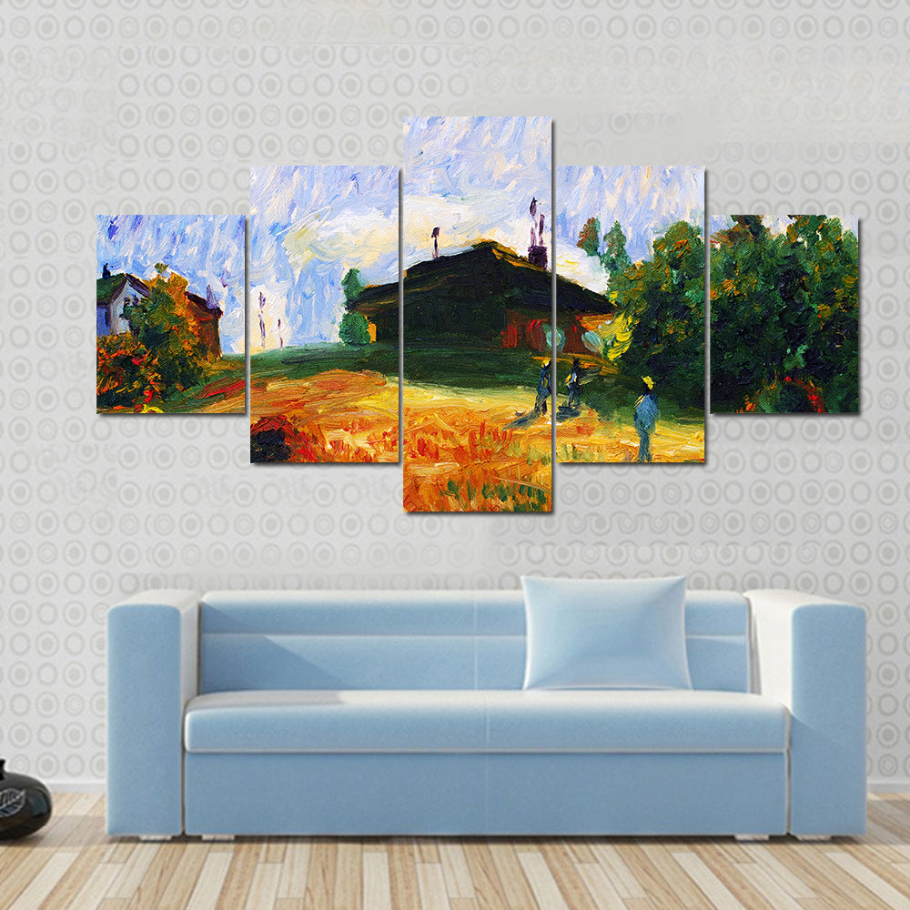 Pastoral Cottage in Golden Wheat Field Canvas Wall Art
