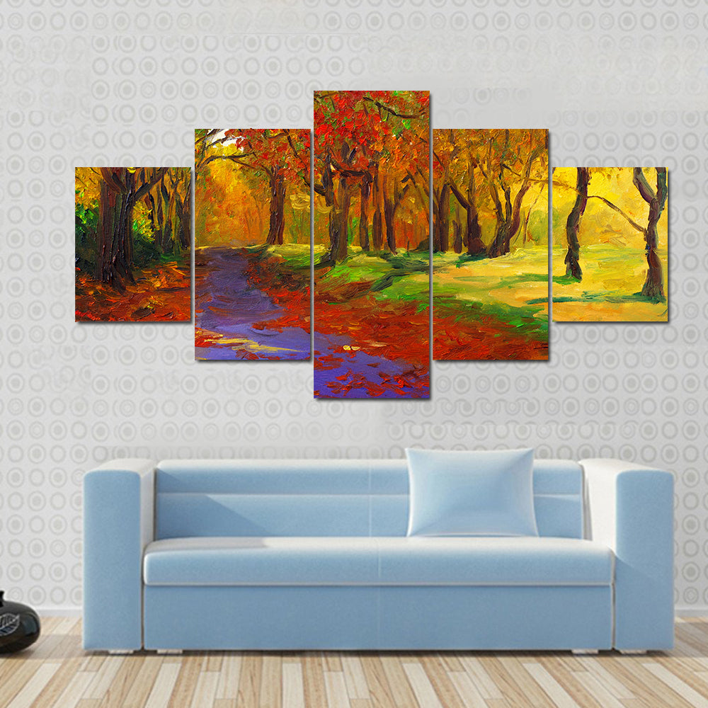 Maple Forest Path in Autumn Canvas Wall Art