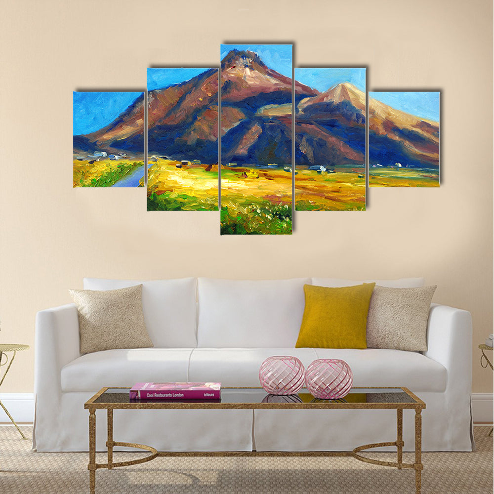 Jagged Mountain with Winding River Canvas Wall Art