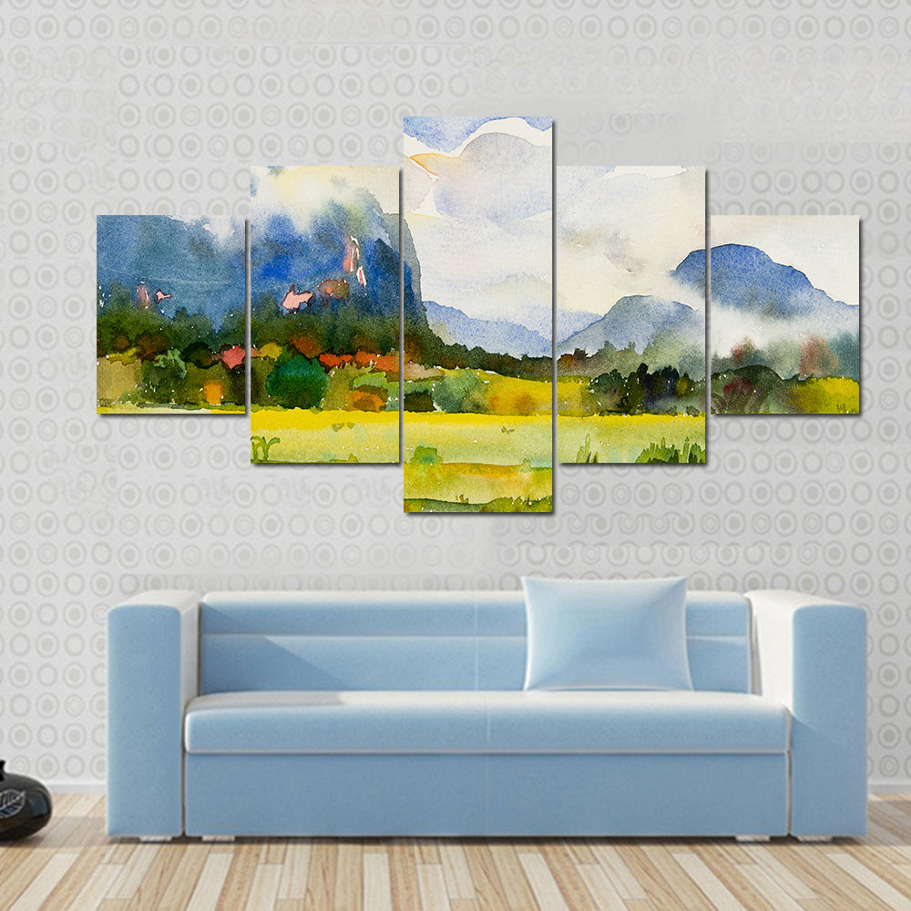 Watercolor Countryside Meadow Canvas Wall Art