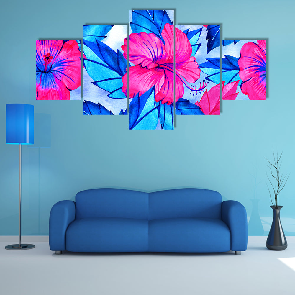 Hibiscus Floral Pattern Canvas Wall Art