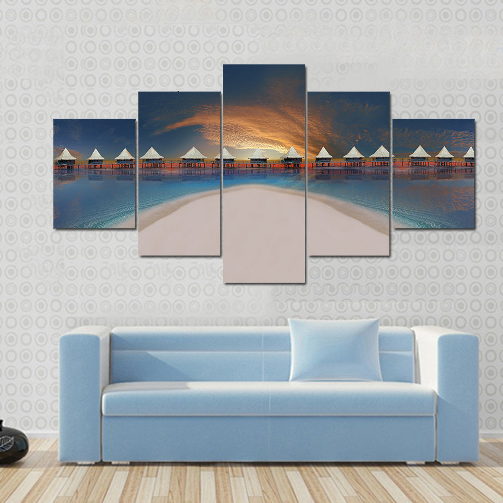 Overwater Bungalows at Sunset Canvas Wall Art