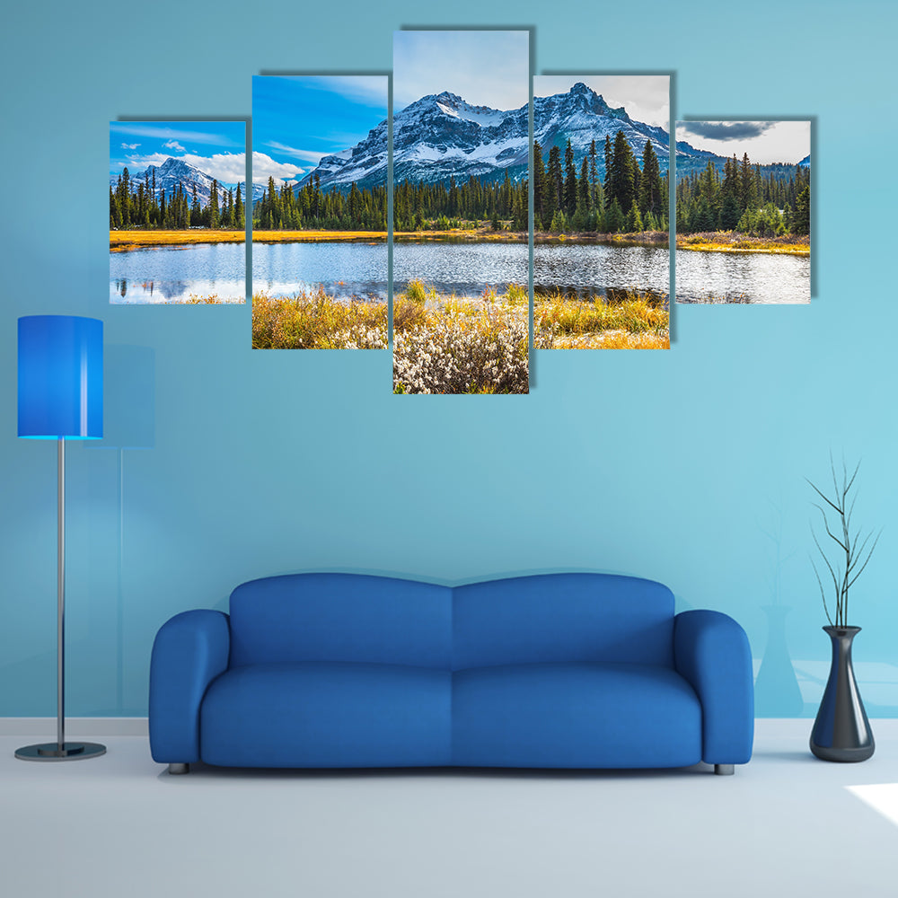 Snowy Rocky Mountains Lake Reflection Canvas Wall Art