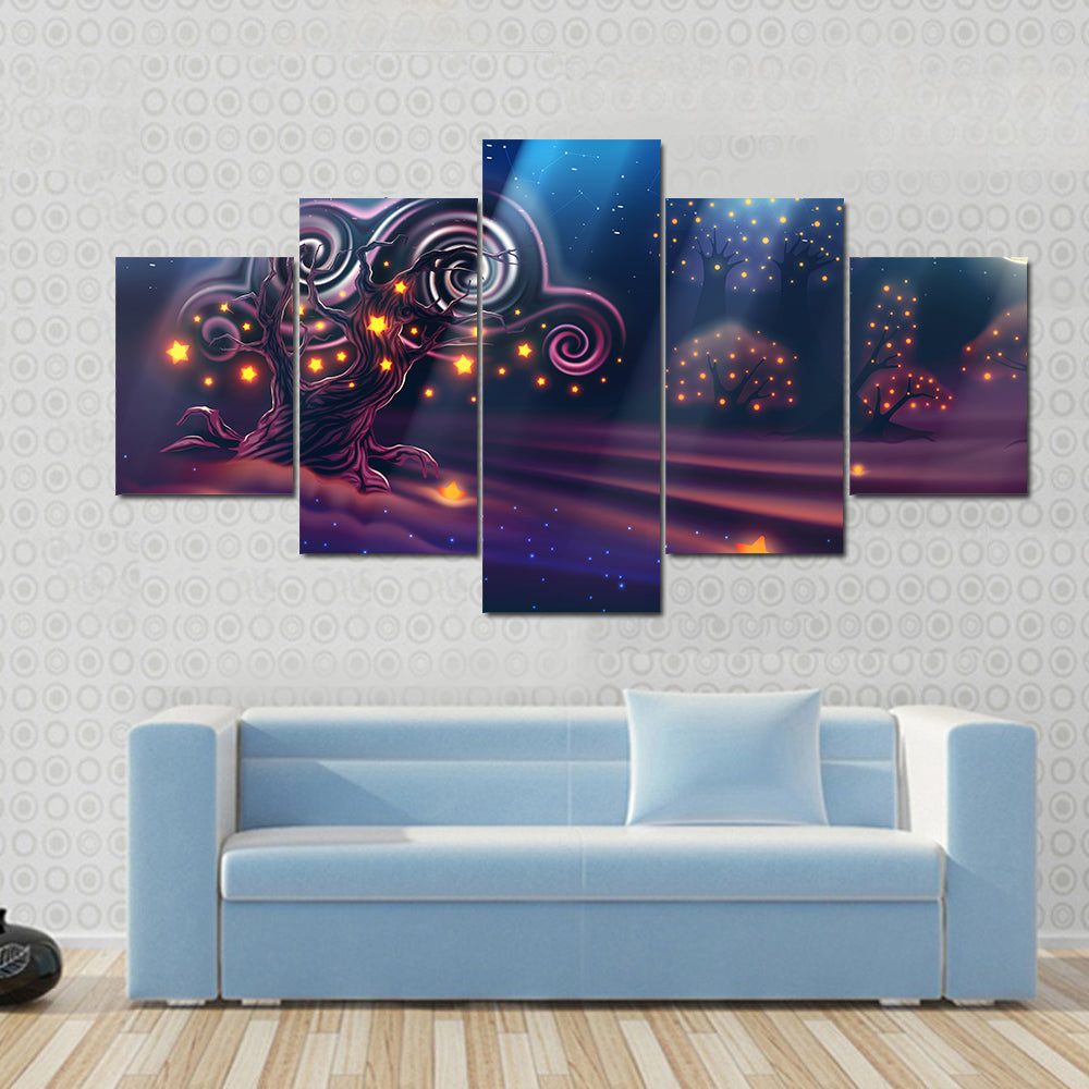 Magical Forest Under a Full Moon Canvas Wall Art