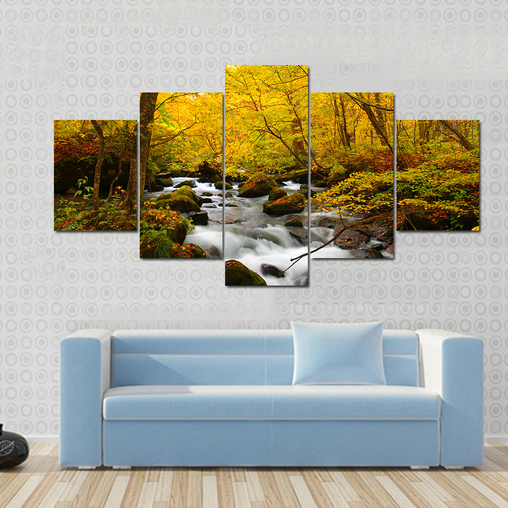 Autumn Colors Of Oirase River Canvas Wall Art