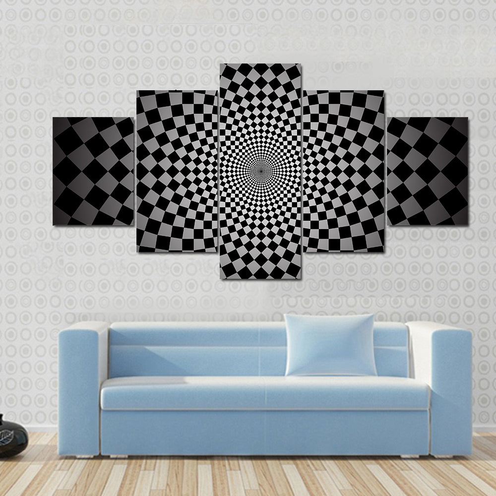 Concentric Checkered Vortex Canvas Wall Art