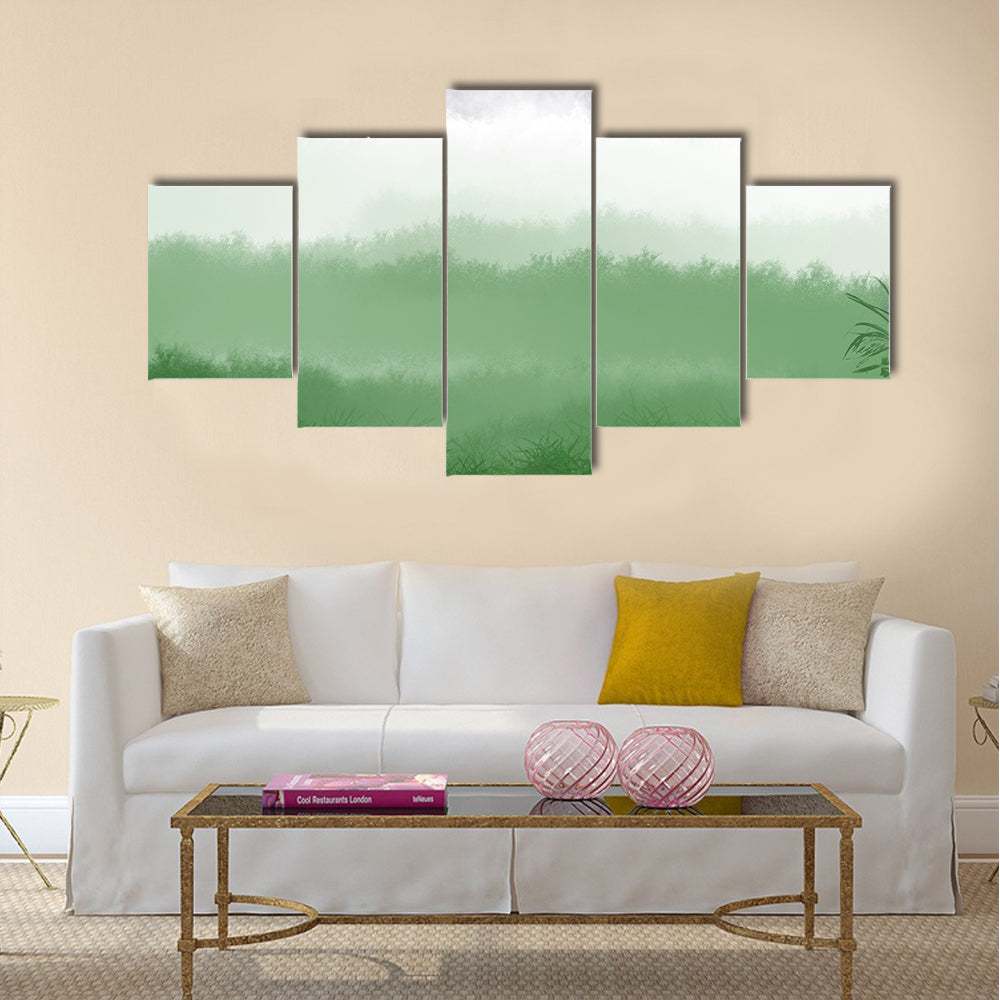 Misty Green Field with Rolling Hills Canvas Wall Art