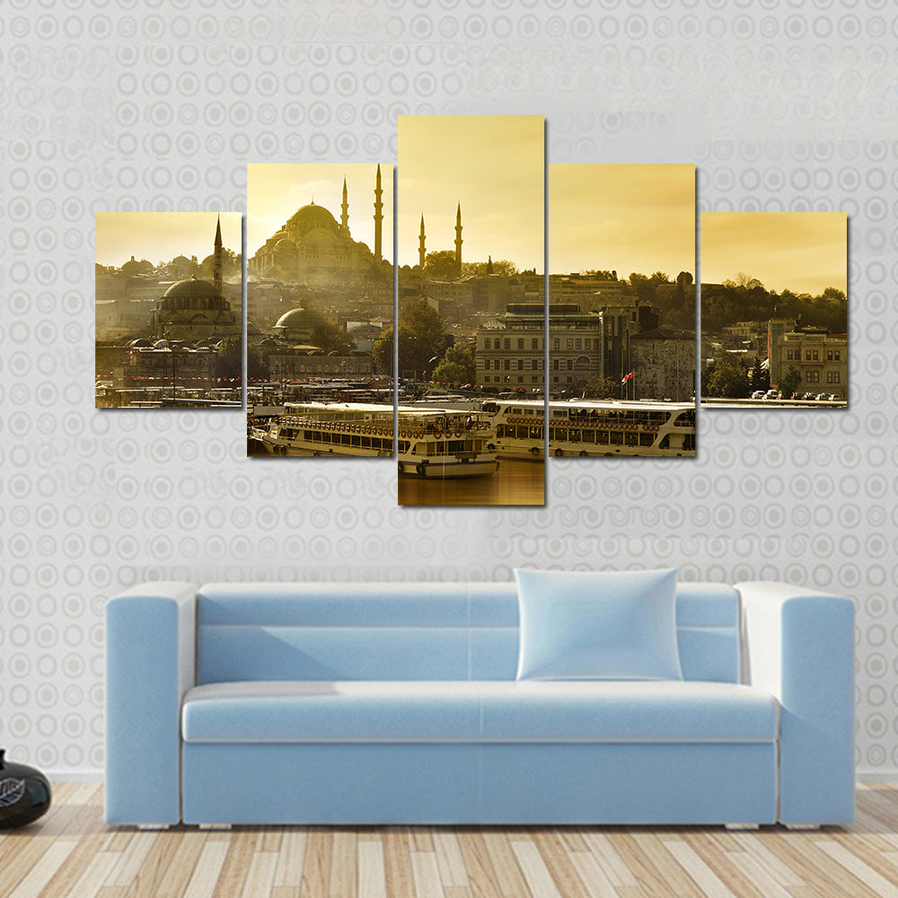 Suleymaniye Mosque Golden Horn In Istanbul Turkey Canvas Wall Art