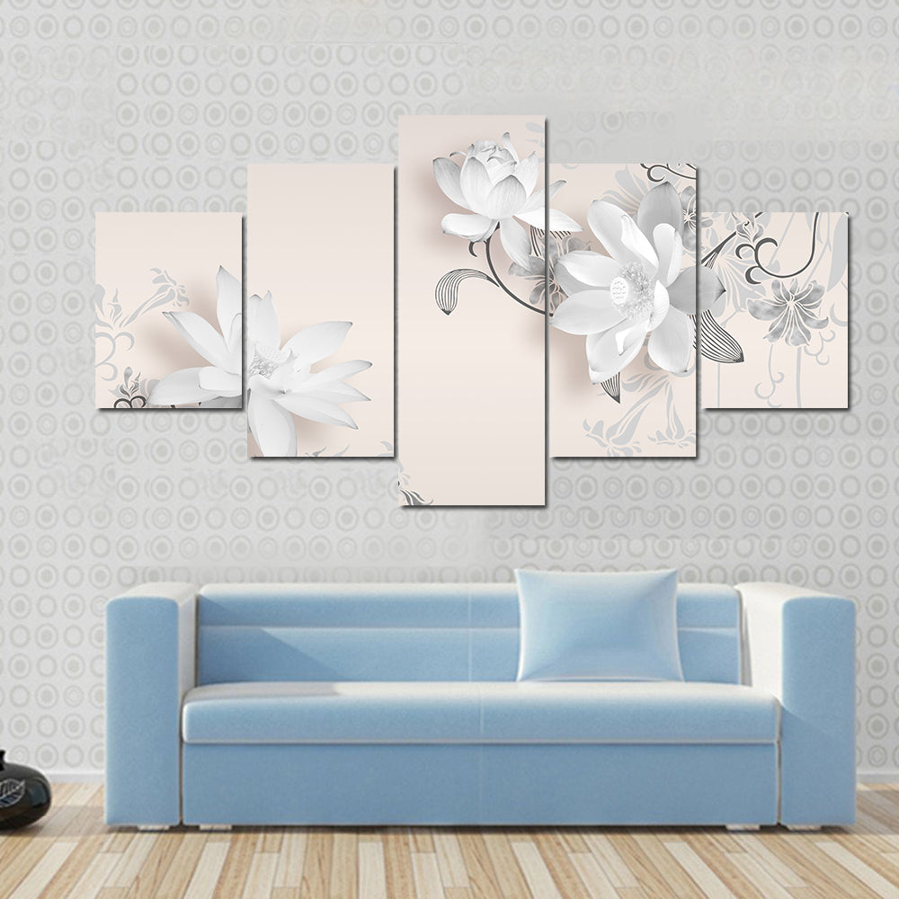 3d White Lotus Floral Mural Canvas Wall Art