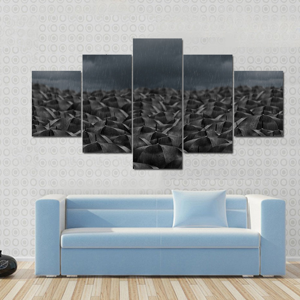Umbrellas in the Rain Canvas Wall Art