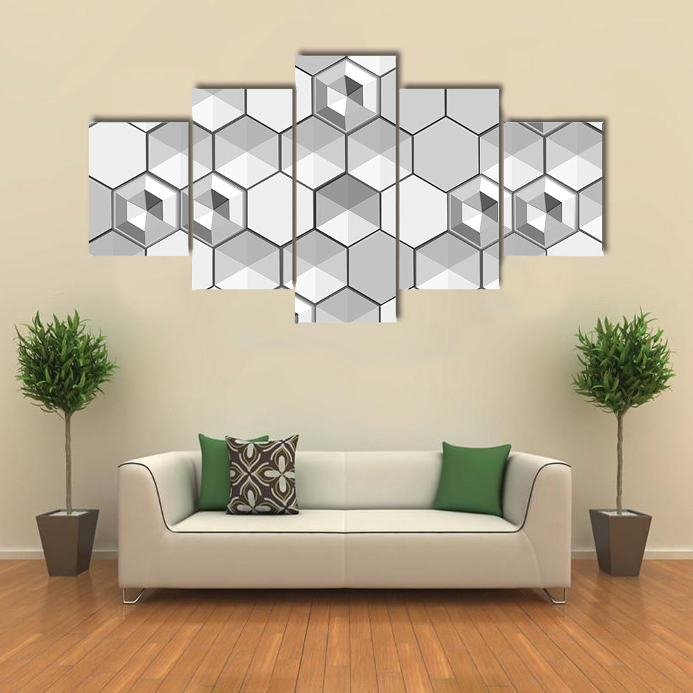 Monochrome 3d Hexagon Abstract Canvas Wall Art