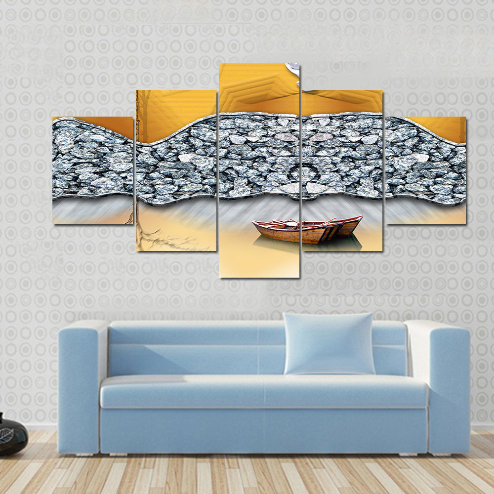 3d Lake Illustration with Boat Canvas Wall Art