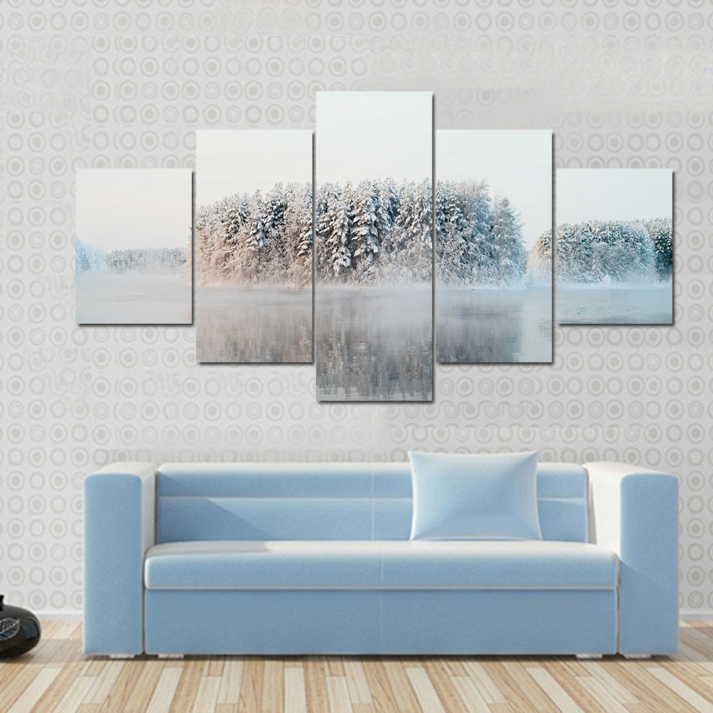 Unfrozen Lake In Winter Forests Of Karelia Russia Canvas Wall Art